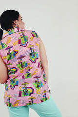 vintage pink printed blouse with collar back