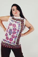 vintage printed sleeveless mock neck top front