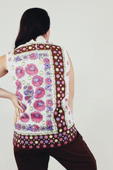 vintage printed sleeveless mock neck top back