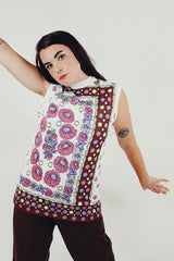 vintage printed sleeveless mock neck top model