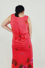 pink vintage Hawaiian print dress back