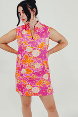 vintage pink floral shift dress front