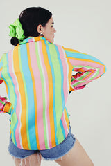 multi colored vintage striped button up back