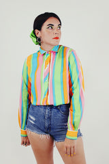 multi colored vintage striped button up