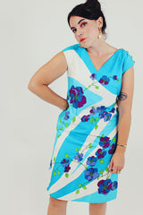 vintage v neck blue floral shift dress