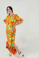 vintage short sleeve floral printed dress