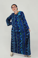 blue vintage Hawaiian print maxi dress