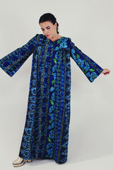 blue vintage Hawaiian print maxi dress