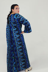 blue vintage Hawaiian print maxi dress back