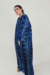 blue vintage Hawaiian print maxi dress side
