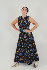 vintage high neck printed maxi dress