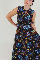 vintage high neck printed maxi dress closeup