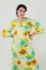 Green blue floral vintage maxi dress