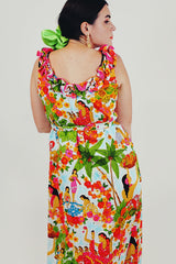 vintage Hawaiian print maxi dress back
