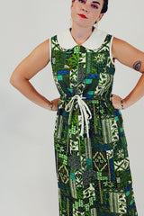 vintage green printed dress front