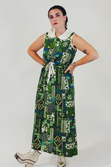 vintage green printed dress front