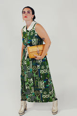 vintage green printed dress front