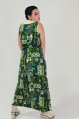 vintage green printed dress back