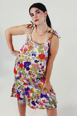 Floral tie sleeve mini dress front model