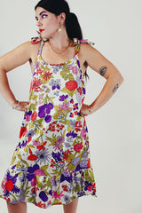 Floral tie sleeve mini dress front