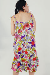 Floral tie sleeve mini dress back