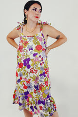 Floral tie sleeve mini dress front