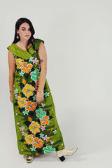green vintage sleeveless hawaiian long dress