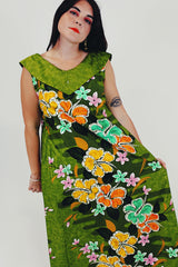 green vintage sleeveless hawaiian long dress