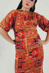 vintage printed shift dress closeup