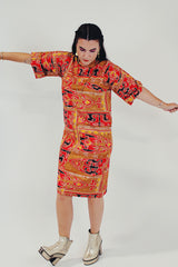 vintage printed shift dress model