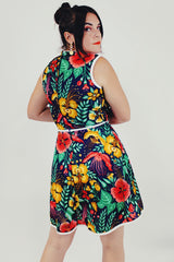 vintage sleeveless hawaiian print romper back