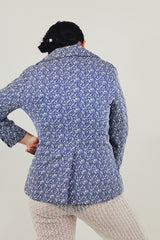 Blue vintage printed button up blazer back