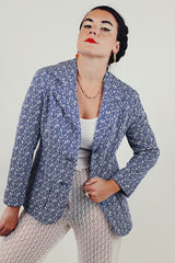 Blue vintage printed button up blazer