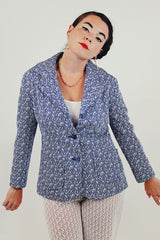 Blue vintage printed button up blazer