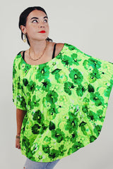 Green vintage floral pleated blouse