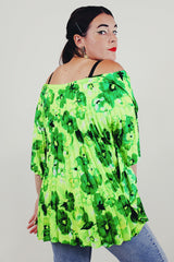 Green vintage floral pleated blouse
