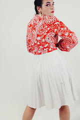 red vintage pleated twofer mini dress back