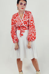 red vintage pleated twofer mini dress model