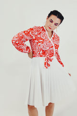 red vintage pleated twofer mini dress