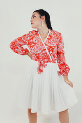 red vintage pleated twofer mini dress front