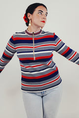 Vintage long sleeve striped mock neck top