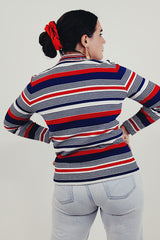 Vintage long sleeve striped mock neck top back
