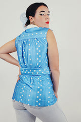 Vintage blue button up collared blouse back