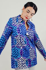 vintage long sleeve blue purple blouse