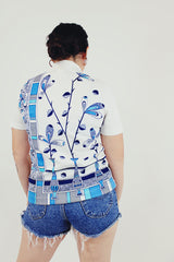 vintage printed short sleeved collared blouse back