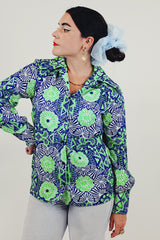 vintage blue green printed button up