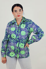 vintage blue green printed button up