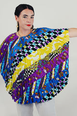 vintage multicolor floral pleated blouse