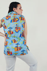 blue vintage printed blouse with ties back