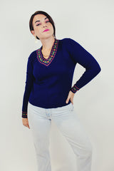 Vintage long sleeve blue pullover sweater